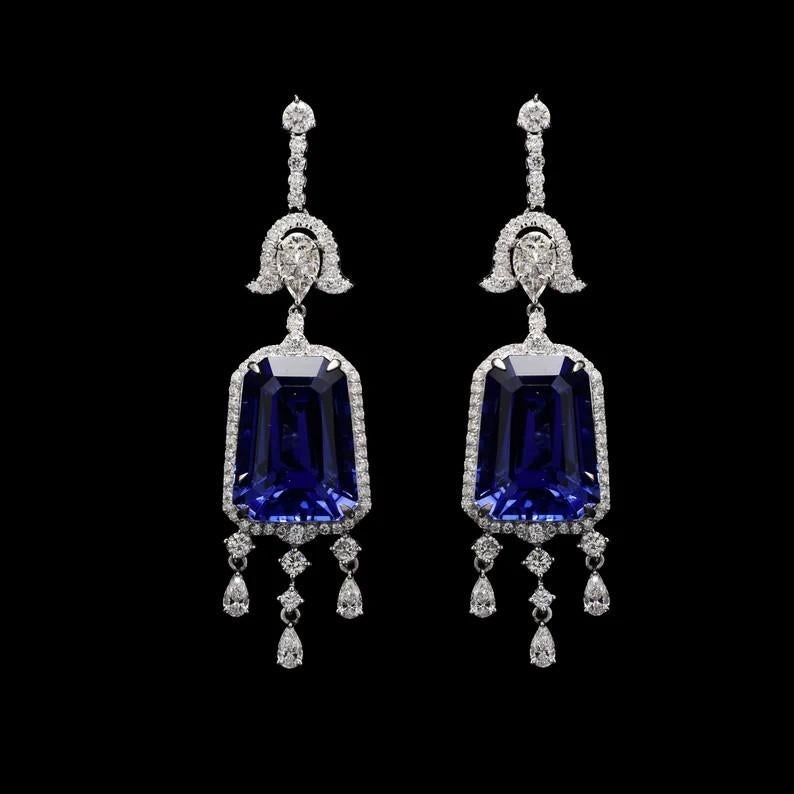 Contemporary Meghna Jewels 17.98 carat Tanzanite Diamond 18 Karat White Gold Diamond Earrings For Sale