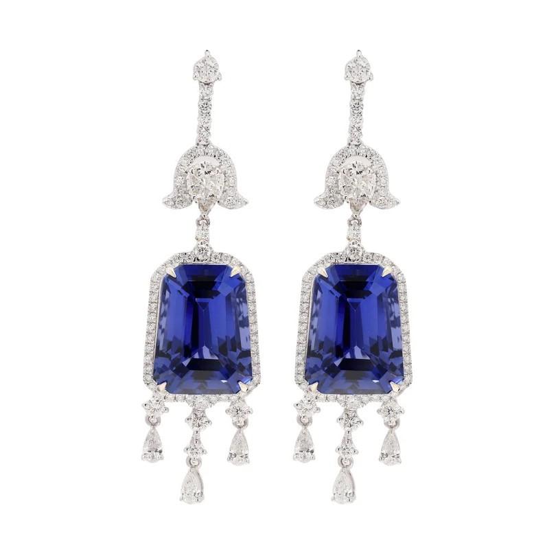 Meghna Jewels 17.98 carat Tanzanite Diamond 18 Karat White Gold Diamond Earrings