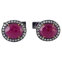 Meghna Jewels 18 Karat Rose Gold Ruby Diamond Cufflinks - Custom Order 