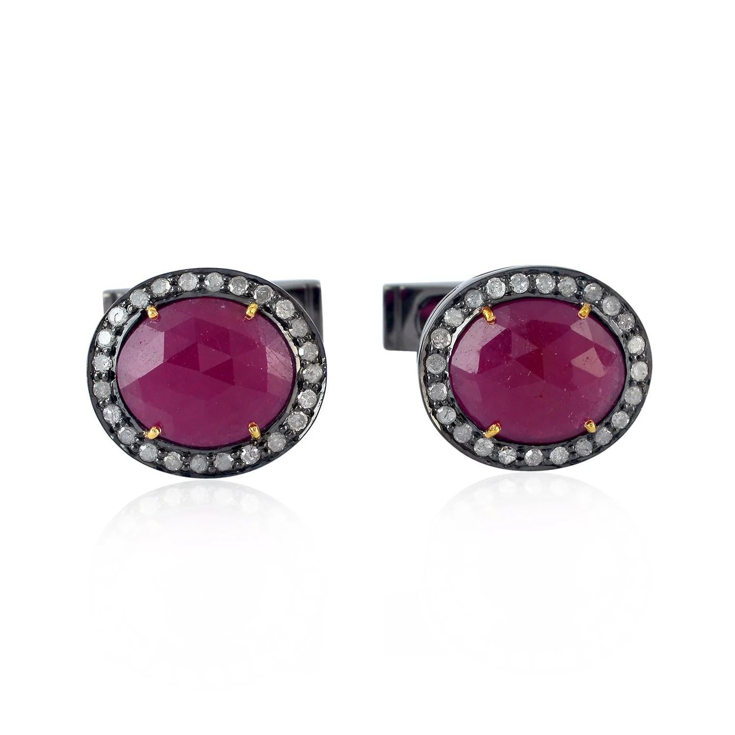 Contemporaneo MEGHNA JEWELS Gemelli in oro rosa 18 carati con diamante e rubino - Ordine personalizzato in vendita