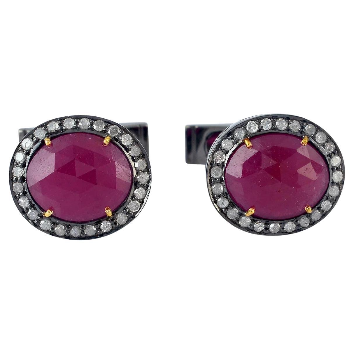 MEGHNA JEWELS Gemelli in oro rosa 18 carati con diamante e rubino - Ordine personalizzato in vendita