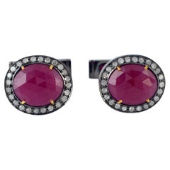 Meghna Jewels Boutons de manchette en or rose 18 carats, rubis et diamants, commande personnalisée