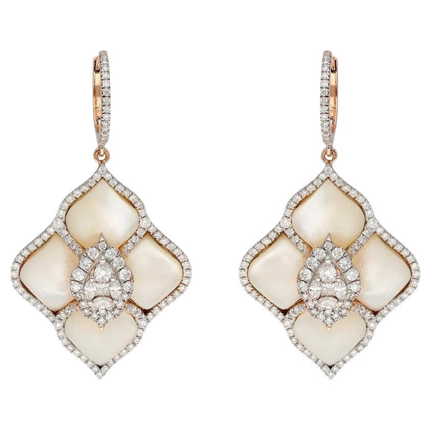 Meghna Jewels 18.28 Carat Mother of Pearl Diamond 18 Karat Gold Taj Earrings