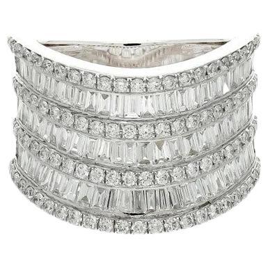 Meghna Jewels 1.92 Carats Baguette Diamond 18 Karat White Gold Wave Ring