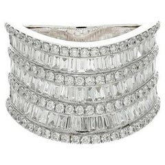 Meghna Jewels 1,92 Karat Baguette Diamant 18 Karat Weißgold Wellenring