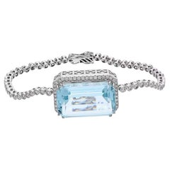 MEGHNA JEWELS Bracciale a catena con diamanti in oro 18 carati e acquamarina da 19,26 carati