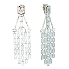 Meghna Jewels 21,06 Karat Aquamarin-Diamant-Kronleuchter-Ohrringe aus 14 Karat Gold