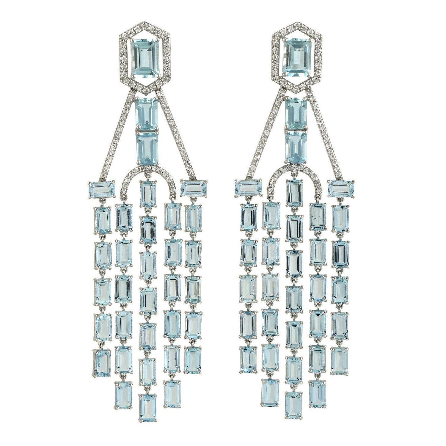 Meghna Jewels Boucles d'oreilles chandelier en or 14 carats avec aigue-marine de 21,06 carats et diamants
