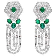 Meghna Jewels 2.27 Carat Emerald Diamond 18 Karat Gold Art Deco Style Earrings