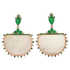 Meghna Jewels 23.12 Carat Mother of Pearl Emerald Diamond 14 Karat Gold Earrings