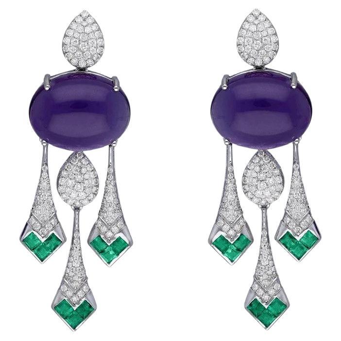 Meghna Jewels 23.68 carat Amethyst 2.1 carat Emerald Diamond 18K Gold Earrings