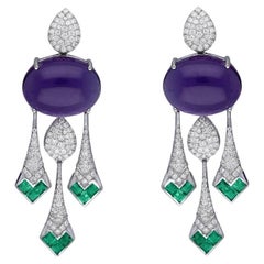 Meghna Jewels 23.68 carat Amethyst 2.1 carat Emerald Diamond 18K Gold Earrings