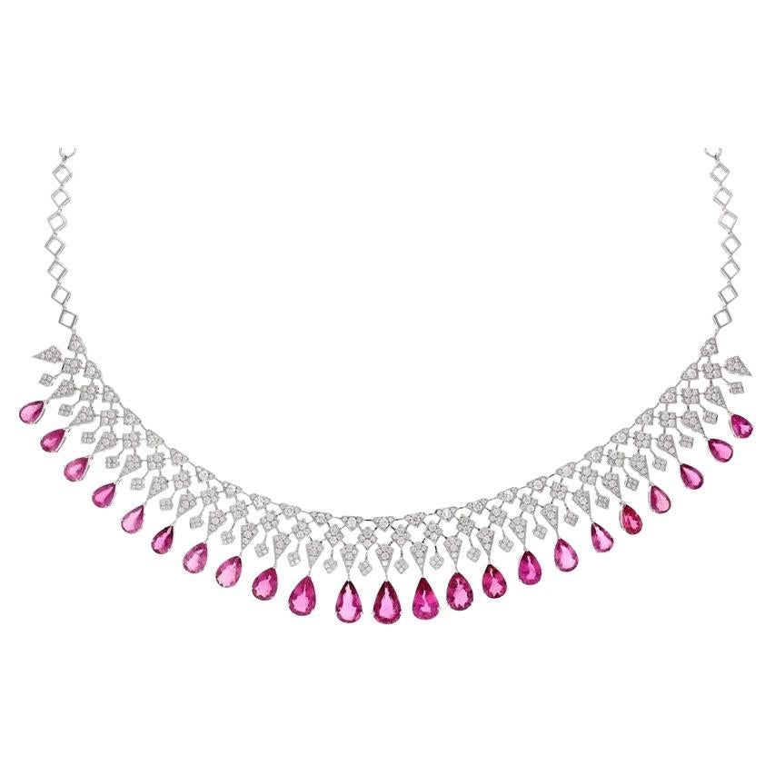 Meghna Jewels Collar de oro de 18 quilates con turmalina de 24,36 quilates y diamantes de 6,6 quilates