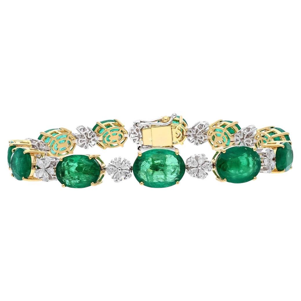 MEGHNA JEWELS 26.19 carats Oval cut Emerald Diamond 18K Gold Bracelet