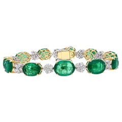 MEGHNA JEWELS Bracelet en or 18 carats avec diamants et émeraudes de taille ovale de 26,19 carats