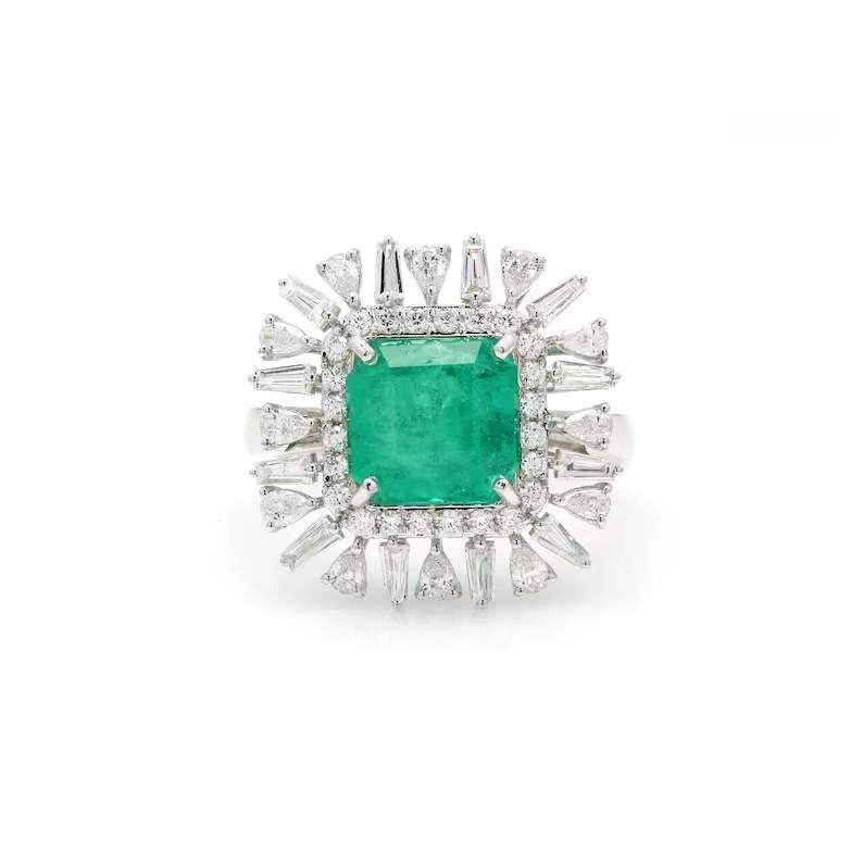 De las mujeres Meghna Jewels Anillo de oro blanco de 18 quilates con diamante esmeralda de 2,64 quilates en venta