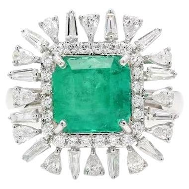 Meghna Jewels 2.64 carats Emerald Diamond 18 Karat White Gold Ring