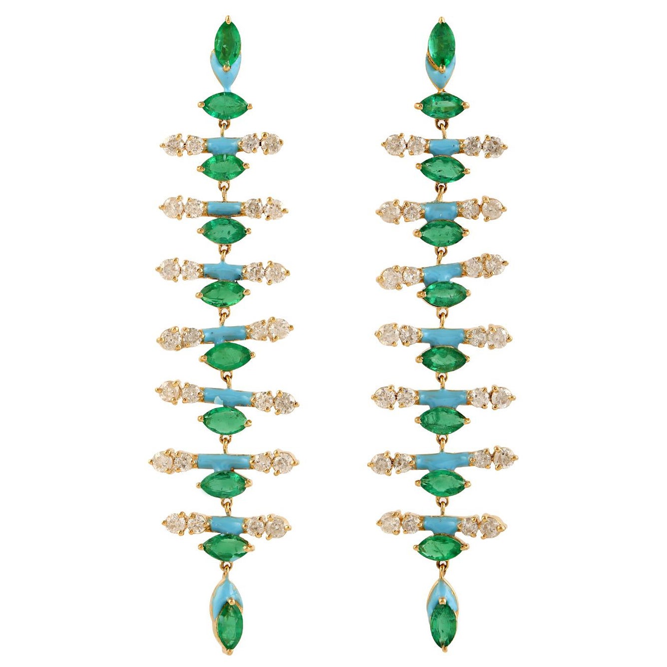 Meghna Jewels, boucles d'oreilles linéaires en or 14 carats avec émeraude de Zambie de 2,85 carats