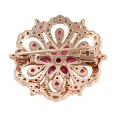 Meghna Jewels 2.94 carats ruby diamond 14K Gold Floral Pendant Brooch