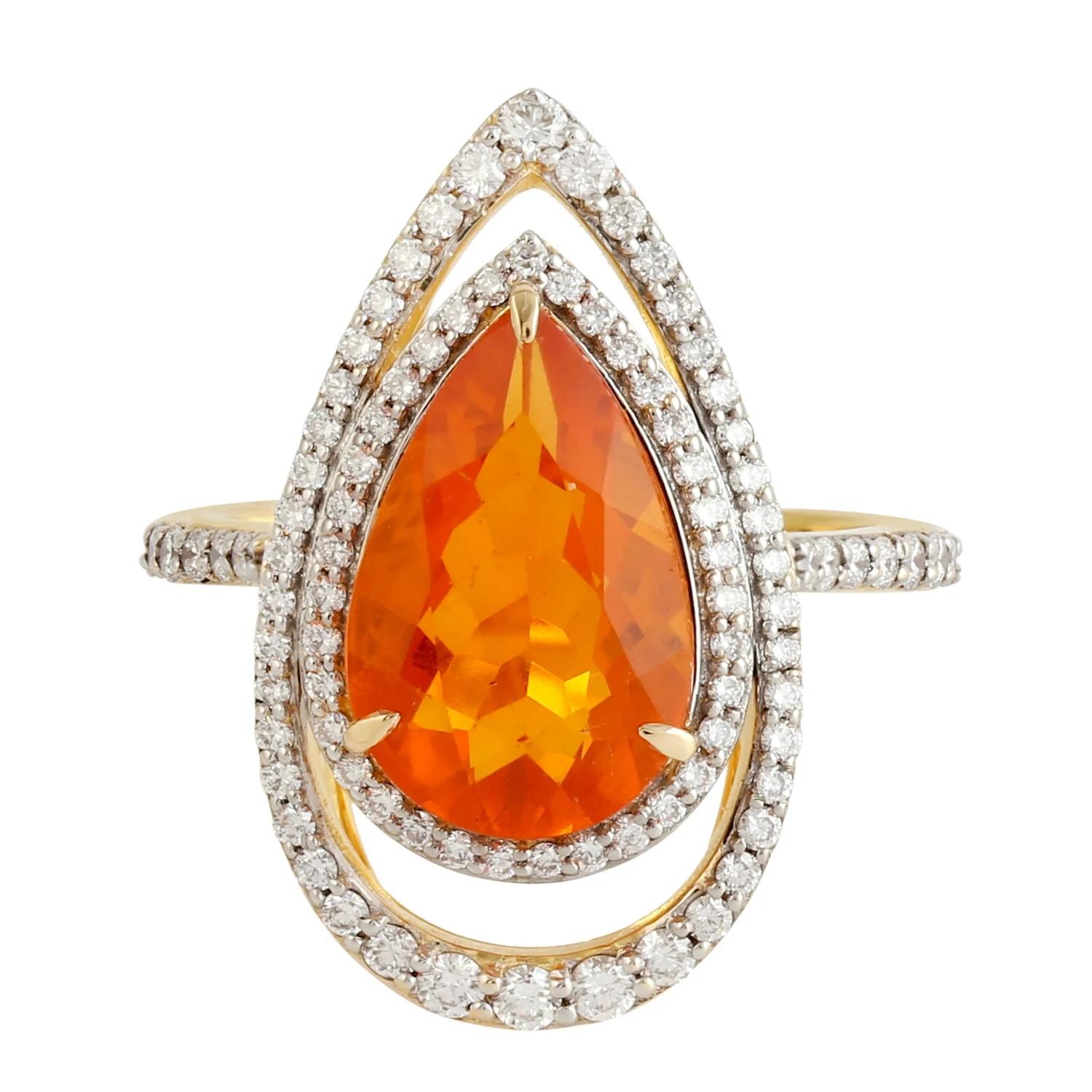 Meghna Jewels Ring mit 3,06 Karat Feueropal und Diamant aus 18 Karat Gold (Moderne) im Angebot