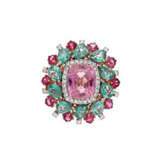 Meghna Jewels 3.09 Carat Tourmaline 2.5 carat Emerald Diamond 18 Karat Gold Ring