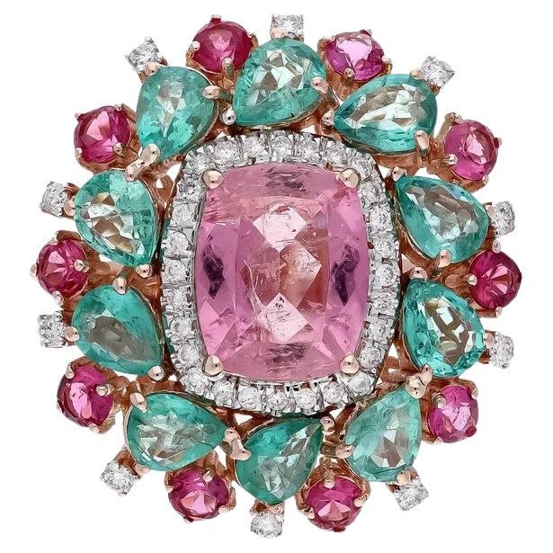 Meghna Jewels Anillo de oro de 18 quilates con turmalina de 3,09 quilates y diamante esmeralda de 2,5 quilates