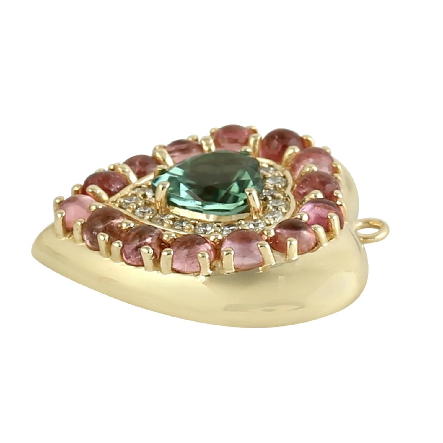 Modern Meghna Jewels 3.09 carats Tourmaline 14K Gold Diamond Heart Pendant Necklace For Sale