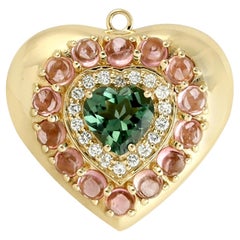 Meghna Jewels 3,09 Karat Turmalin 14K Gold Diamant-Anhänger Herz Halskette