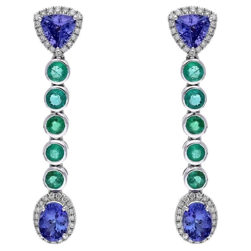Meghna Jewels 3.20 carats Tanzanite Emerald Diamond 18 Karat Gold Earrings