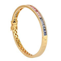 Meghna Jewels 4.1 Karat Multi Saphir 14 Karat Gold Diamant-Armreif Armband