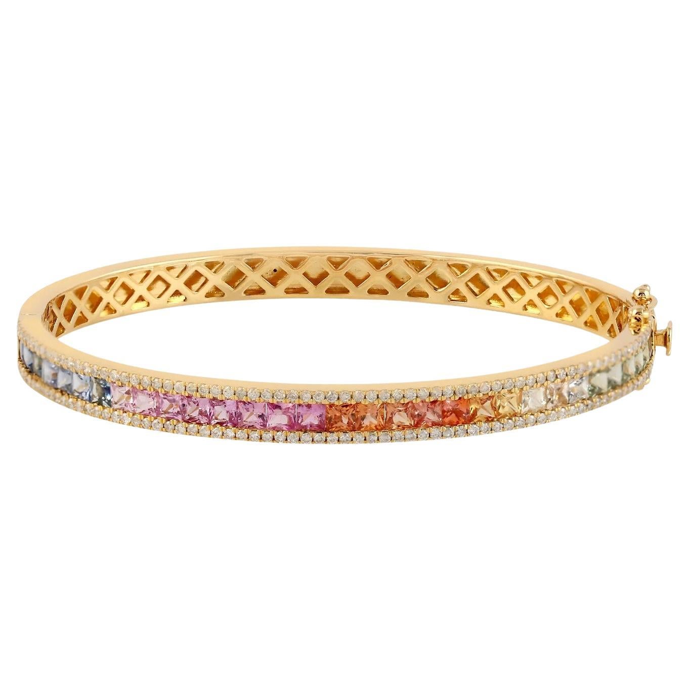 Meghna Jewels 4.1 carats Multi Sapphire 14 Karat Gold Diamond Bangle Bracelet