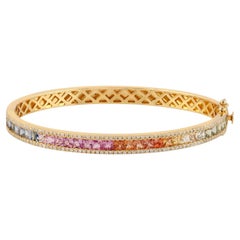 Meghna Jewels 4.1 carats Multi Sapphire 14 Karat Gold Diamond Bangle Bracelet