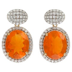 Meghna Jewels 4.58 Carats Fire Opal Diamond 14 Karat Gold Earrings