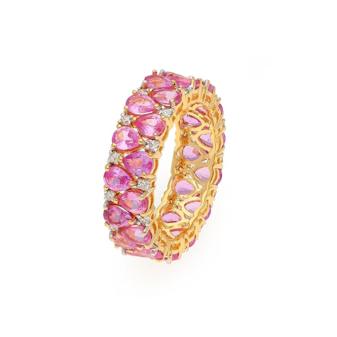 Pear Cut Meghna Jewels 4.79 carats Pink Sapphire Diamond 18 Karat Gold Ring For Sale