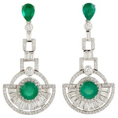 Meghna Jewels 4.8 Carats Emerald 3.12 carats diamonds Art Deco Style Earrings