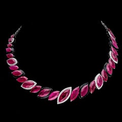 Meghna Jewels 48.08 carat Marquise Cut Ruby Diamond 18K White Gold Necklace