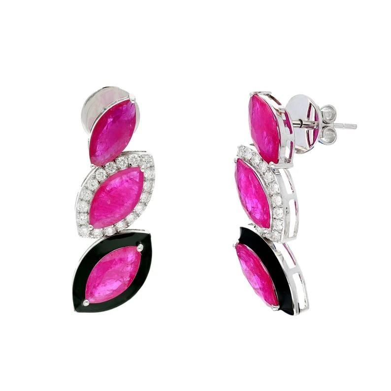 Women's Meghna Jewels 48.08 carat Marquise Cut Ruby Diamond 18K White Gold Necklace For Sale