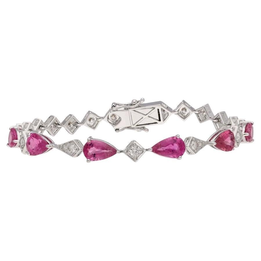 MEGHNA JEWELS Bracciale in oro bianco 18 carati con diamante e tormalina rosa da 4,97 carati in vendita
