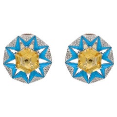 Meghna Jewels, clous d'oreilles étoile en or 18 carats, émail bleu et citrine 5,53 carats