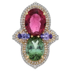 Meghna JEWELS - Anello in oro 18 carati con tormalina e tanzanite a due toni e diamanti
