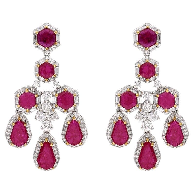 Meghna Jewels 6.92 carats Ruby Diamond 18K Gold Chandelier Drop Earrings For Sale