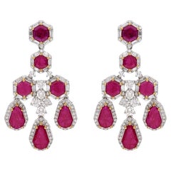 Meghna Jewels 6.92 carats Ruby Diamond 18K Gold Chandelier Drop Earrings