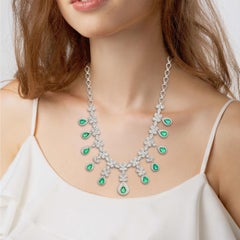 Meghna Jewels 6.98 Carat Emerald 6.29 carat Diamond 18 Karat White Gold Necklace