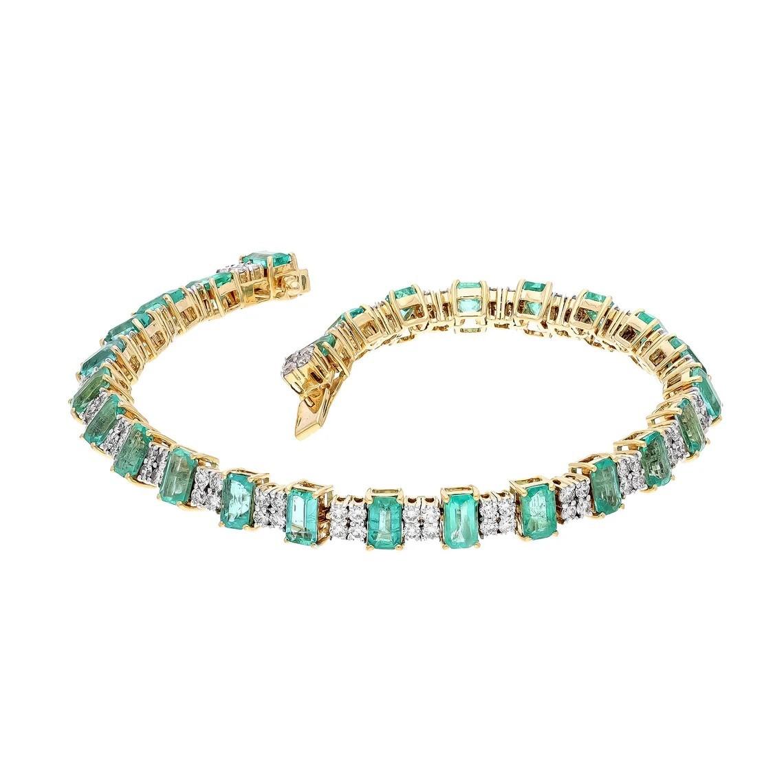 A stunning bracelet handmade in 18K gold. It is set in 7.30 carats Emerald and 1.84 carats of sparkling diamonds.

FOLLOW MEGHNA JEWELS storefront to view the latest collection & exclusive pieces.  Meghna Jewels is proudly rated as a Top Seller on