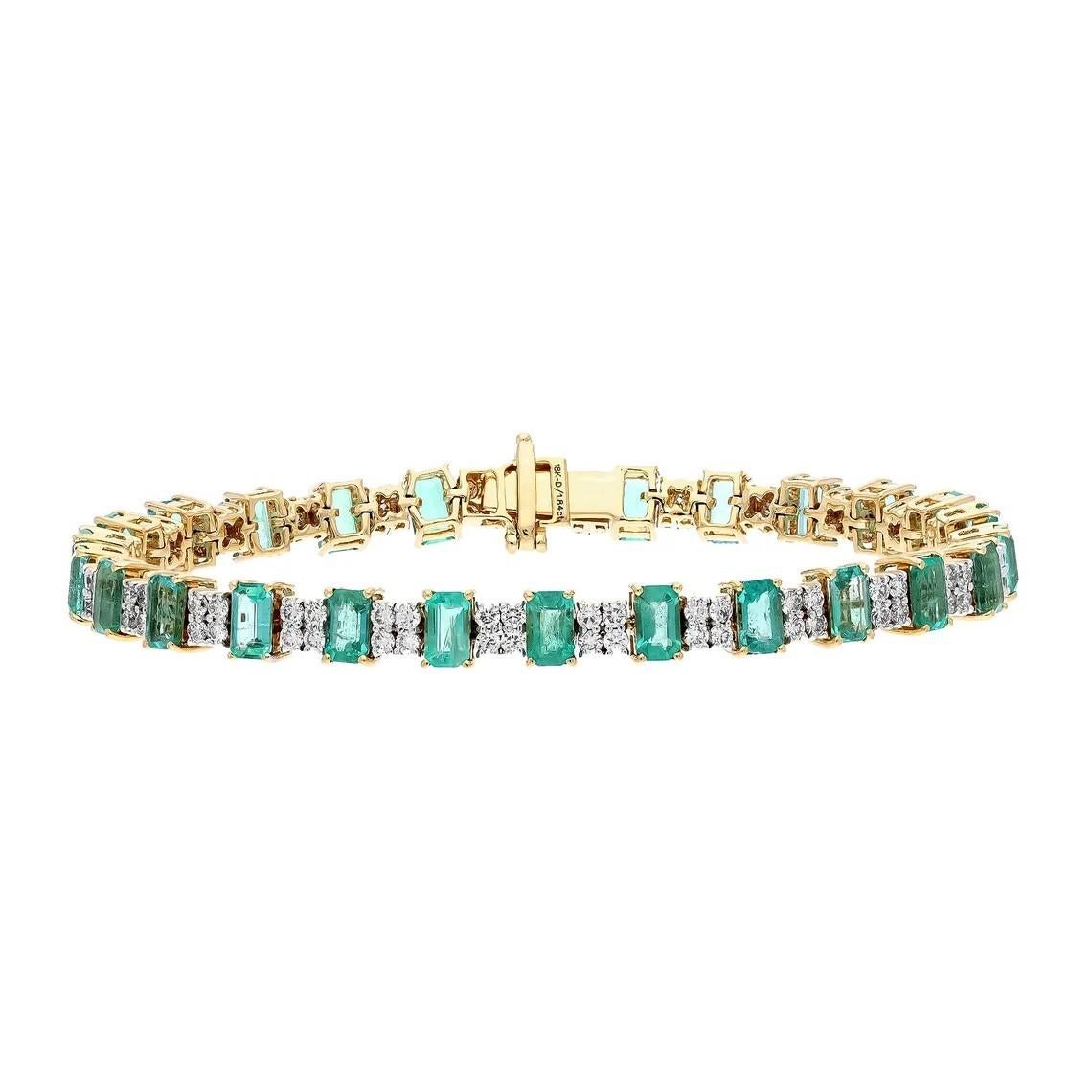 Emerald Cut Meghna Jewels 7.30 carat Emerald 18 Karat Gold Diamond Tennis Bracelet For Sale