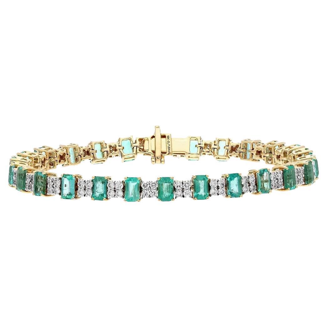 MEGHNA JEWELS Bracciale da tennis con diamanti in oro 18 carati e smeraldo da 7,30 carati