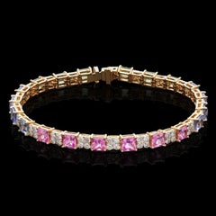 MEGHNA JEWELS Bracciale da tennis in oro 18K con diamante e zaffiro arcobaleno da 7,64 carati