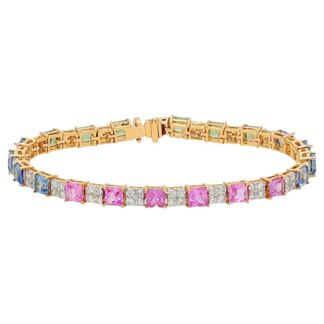 Meghna Jewels 7.64 carats Rainbow Sapphire diamond 18K Gold Tennis Bracelet