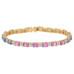 Meghna Jewels 7.64 carats Rainbow Sapphire diamond 18K Gold Tennis Bracelet