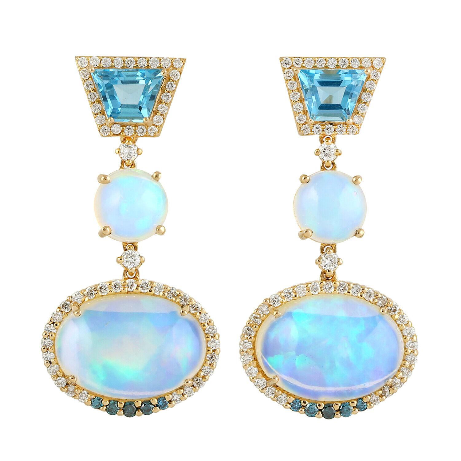 Meghna Jewels Pendientes de oro de 14 quilates con ópalo topacio y diamantes de 9,51 quilates Moderno en venta